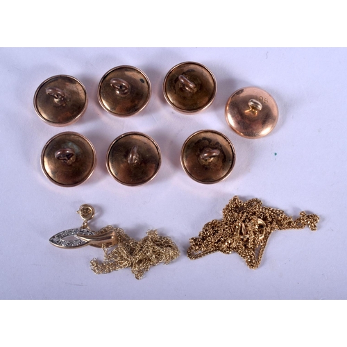 1255 - TWO 18CT GOLD NECKLACES and yellow metal buttons. 10 grams. (9)