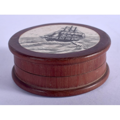 1262 - A CARVED WOOD MARITIME BOX AND COVER. 5 cm diameter.