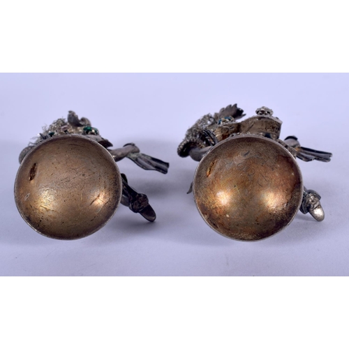 1266 - TWO VINTAGE CONTINENTAL SILVER GEM SET FIGURES. 91 grams. 7 cm high.