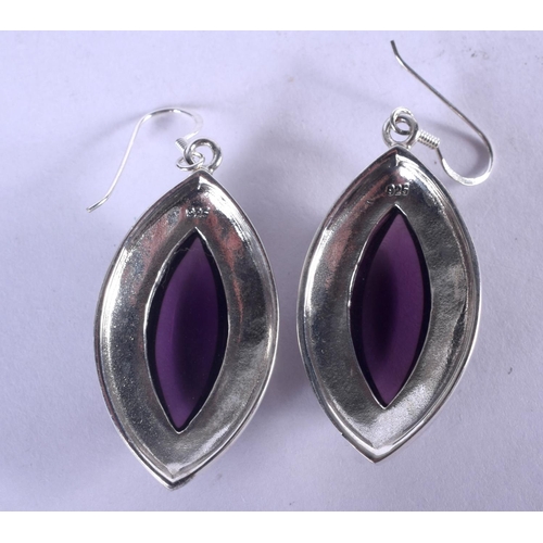 1282 - A PAIR OF SILVER AND AMETHYST EARRINGS. 13 grams. 4 cm x 2 cm.