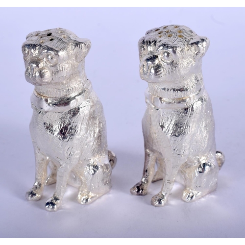 1305 - A PAIR OF SILVER PLATED DOG CONDIMENTS. 8 cm x 5 cm.