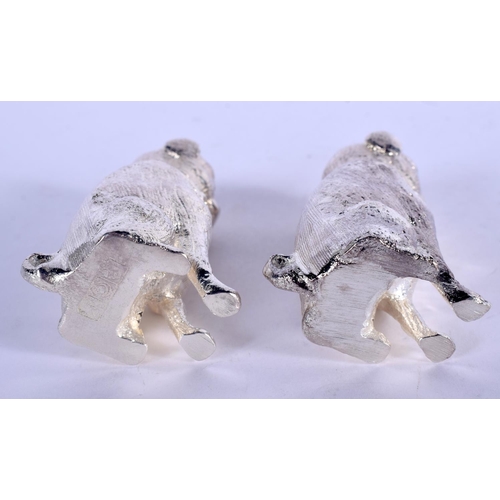 1305 - A PAIR OF SILVER PLATED DOG CONDIMENTS. 8 cm x 5 cm.