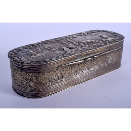 1317 - AN ANTIQUE DUTCH SILVER TOBACCO BOX AND COVER. 200 grams. 15 cm x 6 cm.