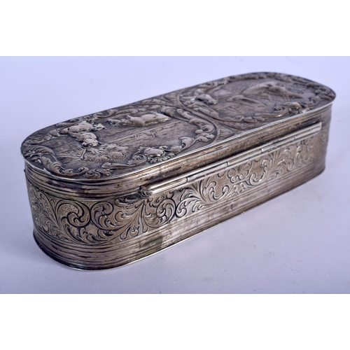 1317 - AN ANTIQUE DUTCH SILVER TOBACCO BOX AND COVER. 200 grams. 15 cm x 6 cm.