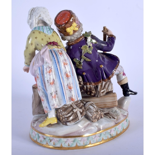 135 - A 19TH CENTURY MEISSEN PORCELAIN FIGURE OF A BOY AND GIRL modelled upon a sleigh chopping logs. 14 c... 