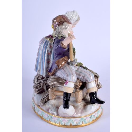 135 - A 19TH CENTURY MEISSEN PORCELAIN FIGURE OF A BOY AND GIRL modelled upon a sleigh chopping logs. 14 c... 