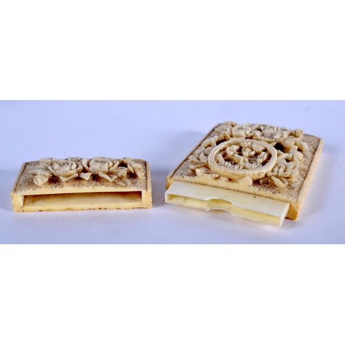 1390 - A 19TH CENTURY CHINESE CANTON CARVED IVORY CARD CASE Qing, decorated with flowers. 45 grams. 8 cm x ... 