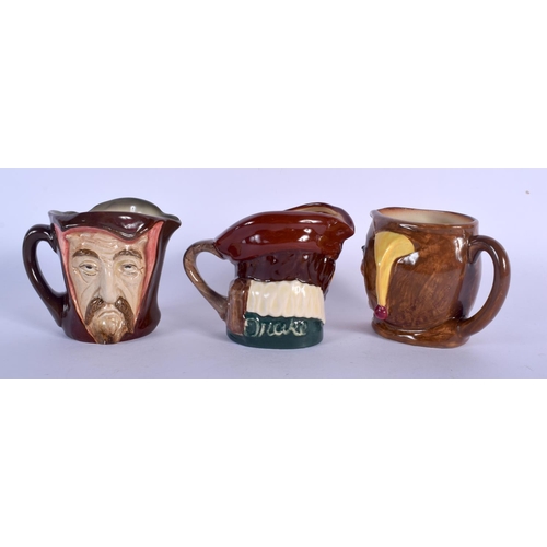 152 - THREE ROYAL DOULTON CHARACTER JUGS. Largest 7 cm x 7 cm. (3)