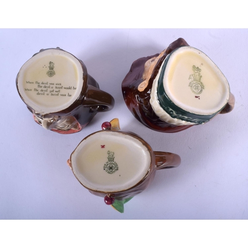 152 - THREE ROYAL DOULTON CHARACTER JUGS. Largest 7 cm x 7 cm. (3)