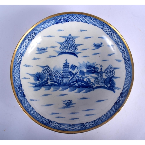 158 - A LATE 18TH CENTURY ENGLISH BLUE AND WHITE PORCELAIN TEAPOT painted with a Willow type pattern. Larg... 