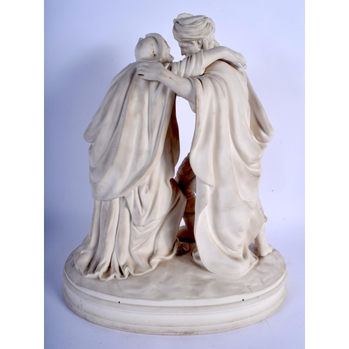 165 - A LARGE 19TH CENTURY EUROPEAN PARIAN WARE FIGURE OF TWO MALES modelled in each others arms. 38 cm x ... 