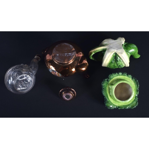 18 - AN EXTREMELY RARE VICTORIAN MINIATURE GLASS TEAPOT possibly for oil, lozenge mark to base, together ... 