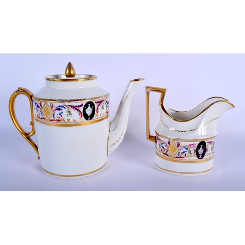 181 - Early 19th c. Paris La Courtille part tea and coffee service, the borders painted with scrolling fol... 