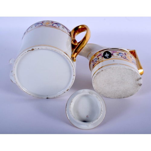 181 - Early 19th c. Paris La Courtille part tea and coffee service, the borders painted with scrolling fol... 