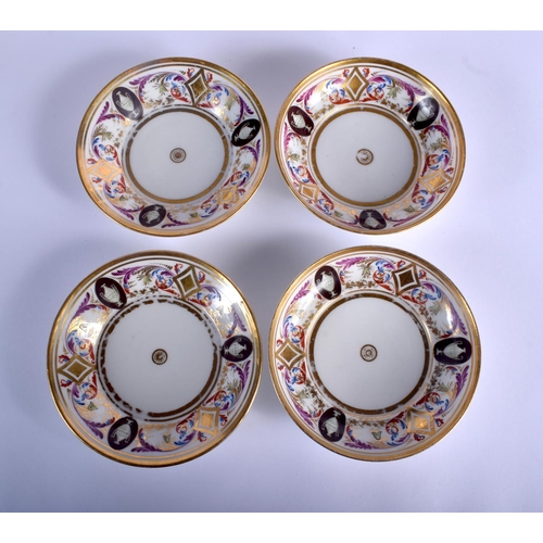 181 - Early 19th c. Paris La Courtille part tea and coffee service, the borders painted with scrolling fol... 