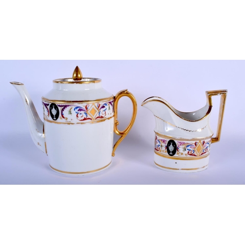 181 - Early 19th c. Paris La Courtille part tea and coffee service, the borders painted with scrolling fol... 