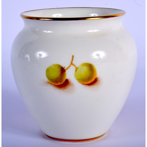 190 - Royal Worcester vase painted with fruit by Roberts, shape 2491, date mark 1954.  7.5cm high