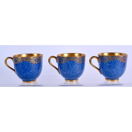 191 - Royal Worcester set of three demi-tasse powder blue cups and saucers with gilt decoration date code ... 