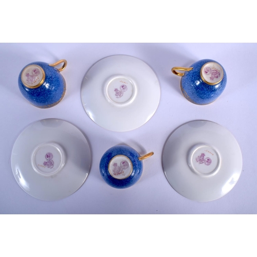 191 - Royal Worcester set of three demi-tasse powder blue cups and saucers with gilt decoration date code ... 