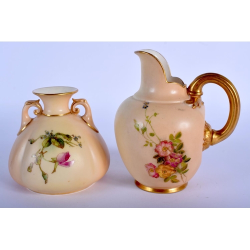 198 - Royal Worcester two handled vase painted with flowers shape H155, date mark1914 and British flag mar... 