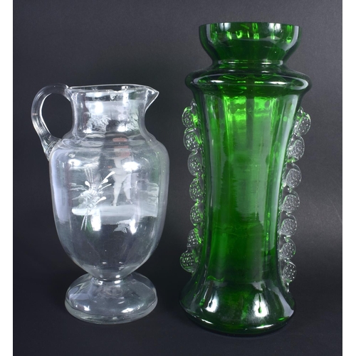 2 - AN ANTIQUE MARY GREGORY STYLE VASE together with another smaller. Largest 30 cm high. (2)