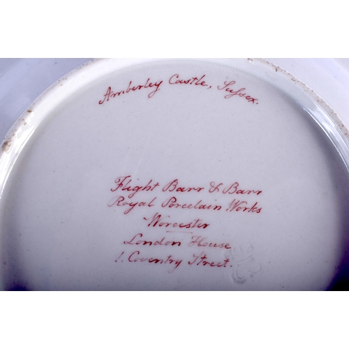 205 - Early 19th c. Worcester Flight Barr and Barr plate painted with  Amberley Castle, Sussex on a claret... 