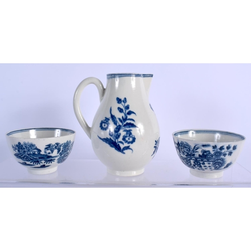 215 - 18th c. Worcester part Three flowers pattern service consisting of a sparrow beak jug, bowl, and two... 