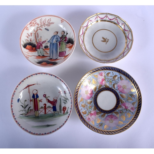 218 - A collection of 18th c. New Hall: Tea bowl and saucer with oriental figures pattern 20, a rare trio ... 