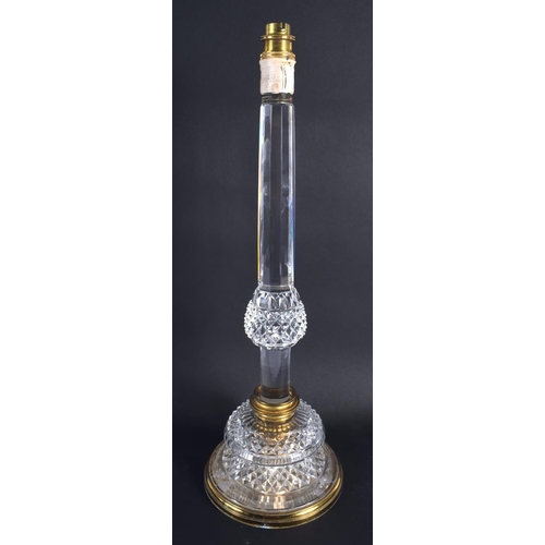 22 - A LARGE EARLY 20TH CENTURY BRASS MOUNTED CUT GLASS CRYSTAL LAMP with unusual adjustable section. 46 ... 