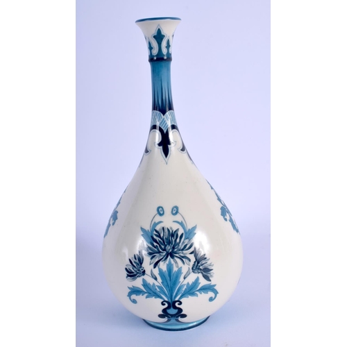 222 - Late 19th c. Hadleys Worcester Faience art nouveau style vase with two tone blue decoration, puce F... 