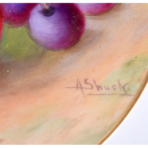 223 - Royal Worcester pin dish painted with fruit by Albert Shuck, signed,  date mark 1935.  9cm diameter