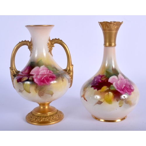 224 - Royal Worcester vase painted with roses in Hadley style date mark for 1924 and a Royal Worcester two... 