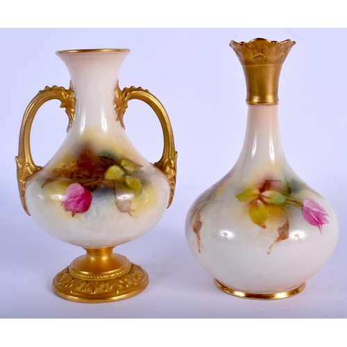 224 - Royal Worcester vase painted with roses in Hadley style date mark for 1924 and a Royal Worcester two... 