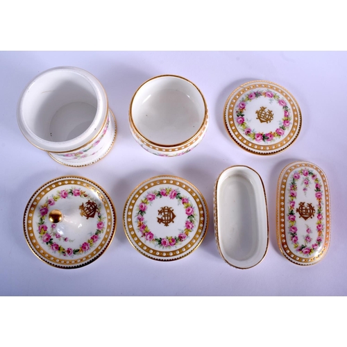 225 - Royal Worcester superb toilet set having three boxes and covers 7cm high , a tray 26.5cm long and a ... 