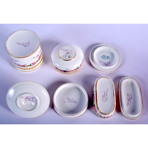 225 - Royal Worcester superb toilet set having three boxes and covers 7cm high , a tray 26.5cm long and a ... 