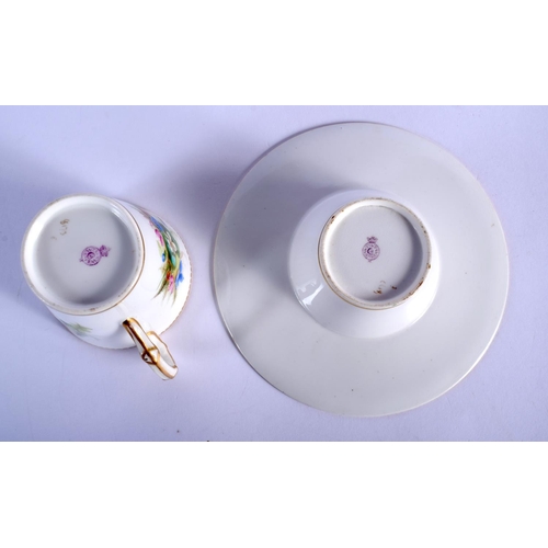 229 - Royal Worcester fine coffee cup with a deep saucer distinctively painted by George Hundley with prim... 