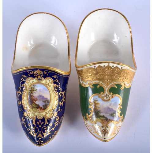 237 - Late 19th/early 20th c. Coalport miniature Dutch clog painted with a landscape in gilt panel on a ... 