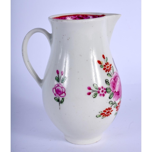 242 - 18th c. Caughley sparrow beak jug painted in Chinese export style with flowers and pink inner border... 