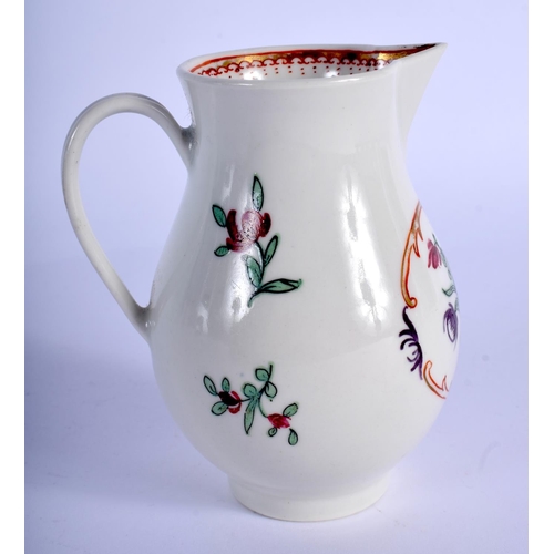 244 - 18th c. Worcester sparrow beak jug painted with a flowers in a gilt panel.  9.5cm high