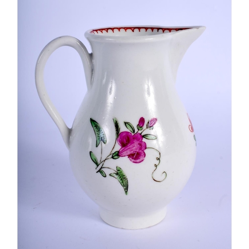 247 - 18th c. Caughley sparrow beak jug painted with a rose and rose bud, perhaps a Jacobite connection.  ... 