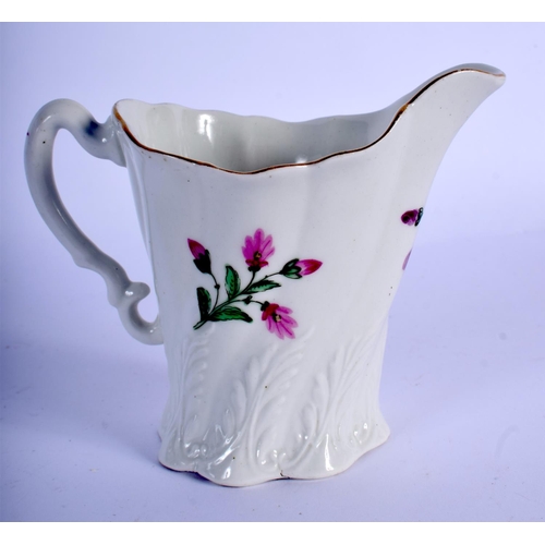 250 - 18th c. Worcester High Chelsea Ewer painted with flowers over a acanthus moulded foot, label for Flo... 