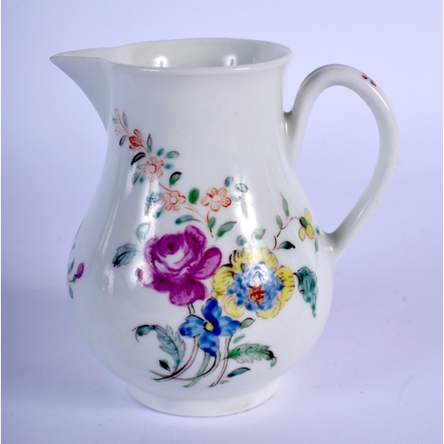 251 - 18th c. Worcester sparrow beak jug  of small size painted with colourful flowers.  8cm high