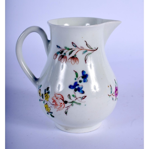 251 - 18th c. Worcester sparrow beak jug  of small size painted with colourful flowers.  8cm high