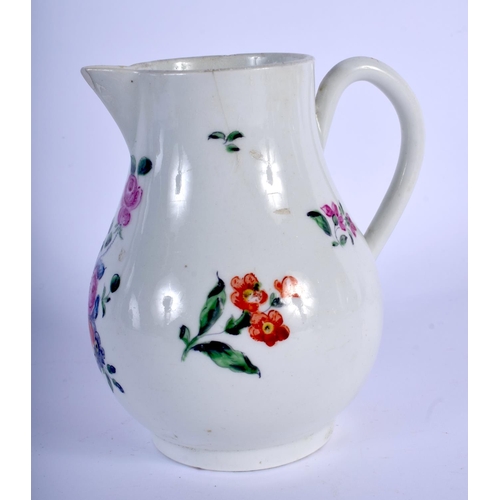 252 - 18th c. Worcester sparrowbeak jug  painted with flowers .  11cm high