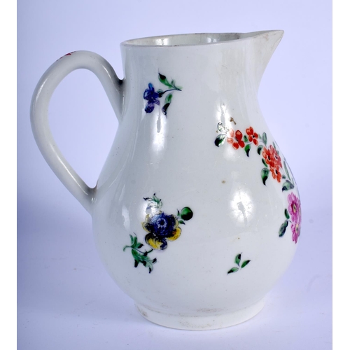 252 - 18th c. Worcester sparrowbeak jug  painted with flowers .  11cm high