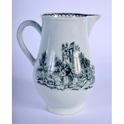 253 - Liverpool Brownlow Hill sparrowbeak jug with Sadler prints of La Cascade and La Serenade c.1770.  9c... 