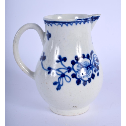 254 - 18th c. Liverpool sparrowbeak jug painted in underglaze blue with flowers under a line and loop bord... 