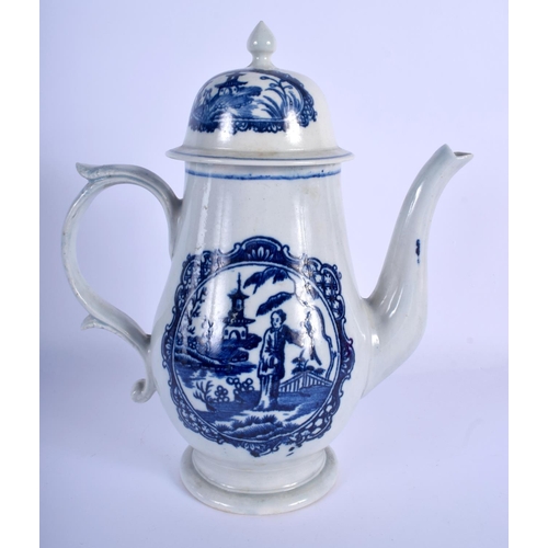 261 - Liverpool good coffee pot and cover printed with Chinese Lady and Bird in cartouche pattern c.1775. ... 