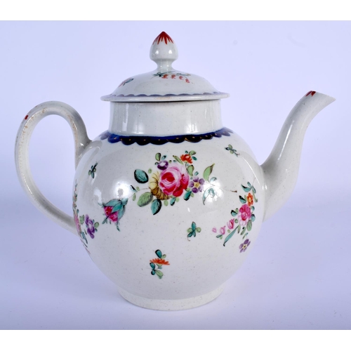 262 - Liverpool teapot and cover painted with coloured flowers under a blue and gilt border.  23cm long an... 