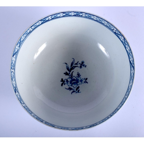 263 - 18th c. Liverpool bowl painted in blue with a fence, bamboo and chrysanthemum.  18.5cm diameter